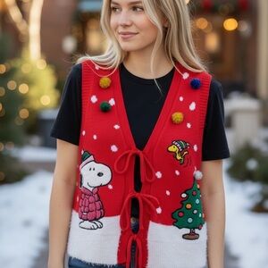 Peanuts Red Holiday Vest with Snoopy and Tree